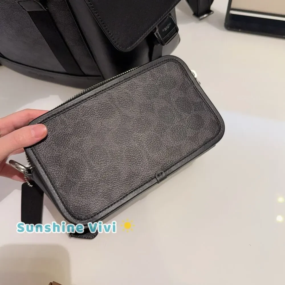 NWT Coach Wyatt Crossbody Bag Signature Canvas Varsity Stripe Black Silver CDP86 - Picture 3 of 6